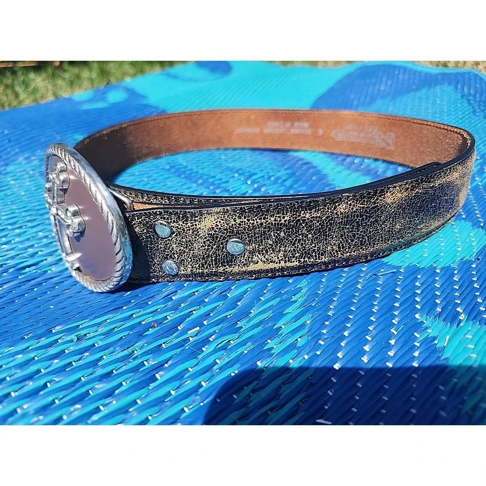 Nocona Belt Co Brown Leather Cross Belt Rhinestone Western Bling Women ‎ S 28-32